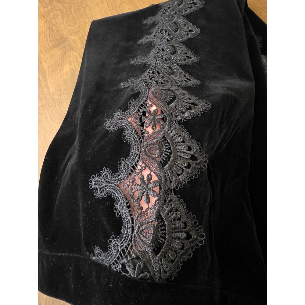 Commense Black Velvet Wide Leg Pants Sheer Lace Side Panel High Rise Large NEW - Picture 9 of 16